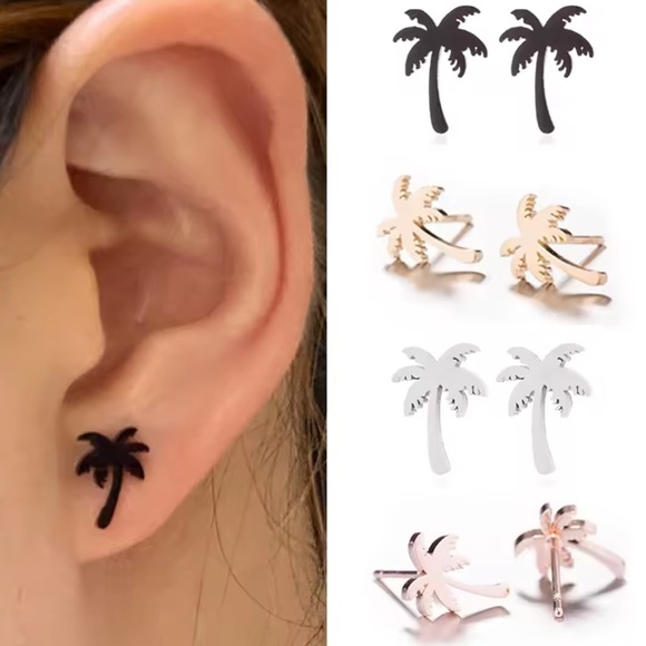 Gold Palm TreeCalifornia Stainless Steel Earrings With Gift Bag - Picture 2 of 6